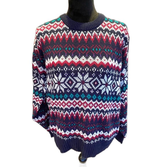 Vintage Steep Slope Ski Sweater Crew Neck Winter Snowflake Pattern Size Medium - Picture 1 of 10